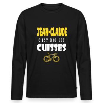 Jean claude vélo c est moi les cuisses humour velo - T-shirt manches longues Premium bio Homme - noir - Devant - Nico (187cm)