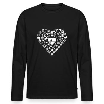 J’aime les premiers secours | Médecin infirmière coeur - T-shirt manches longues Premium bio Homme - noir - Devant - Nico (187cm)