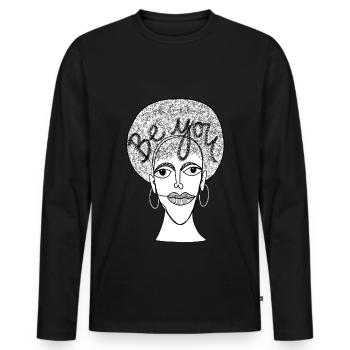 be you streetstyle fashion - Männer Premium Bio Langarmshirt - Schwarz - Vorne - Nico (187cm)