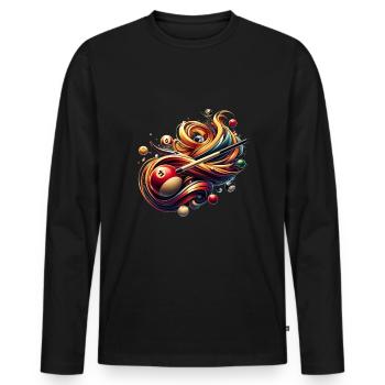 Billard spielen mit dem Queue am Billardtisch - Männer Premium Bio Langarmshirt - Schwarz - Vorne - Nico (187cm)
