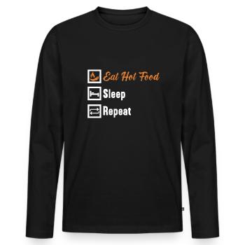 Manger des aliments chauds Dormir Répéter / Scharfes Essen - T-shirt manches longues Premium bio Homme - noir - Devant - Nico (187cm)
