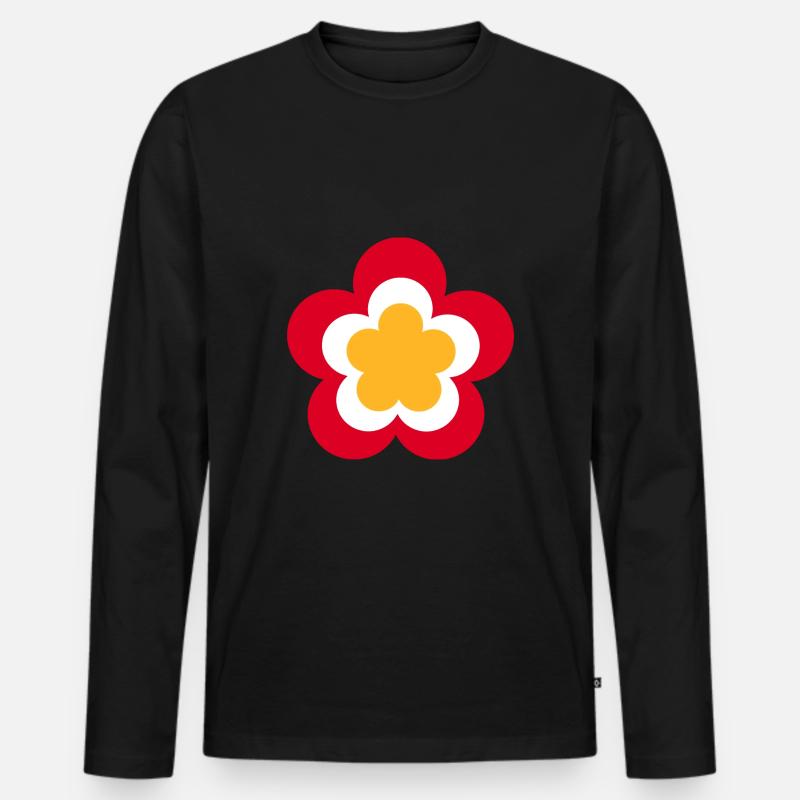 70er Jahre Blume Muster rot - Männer Premium Bio Langarmshirt - Schwarz