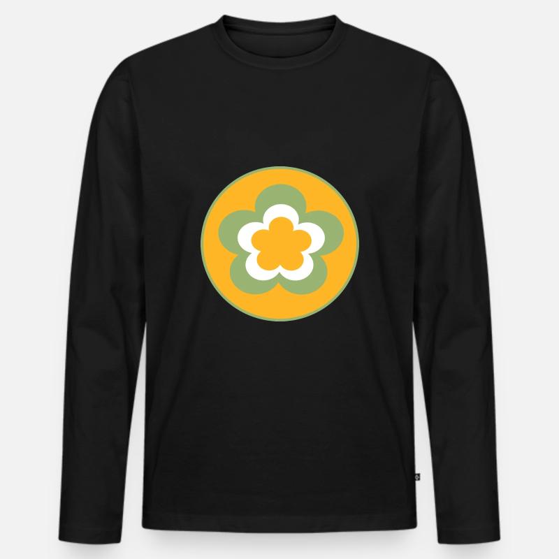 70er Jahre Blume Muster - Männer Premium Bio Langarmshirt - Schwarz