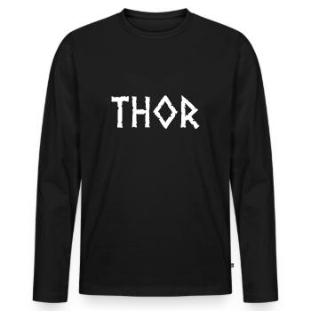 Thor - Männer Premium Bio Langarmshirt - Schwarz - Vorne - Nico (187cm)