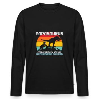 T-shirt de la fête des pères - Papasaurus - T-shirt manches longues Premium bio Homme - noir - Devant - Nico (187cm)