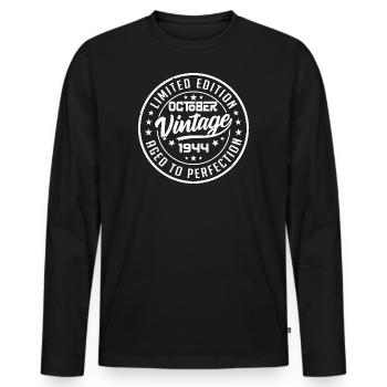 Birthday October 1944 - Vintage October 1944 - Men's Premium Organic Long Sleeve Shirt - black - Front - Nico (187cm)