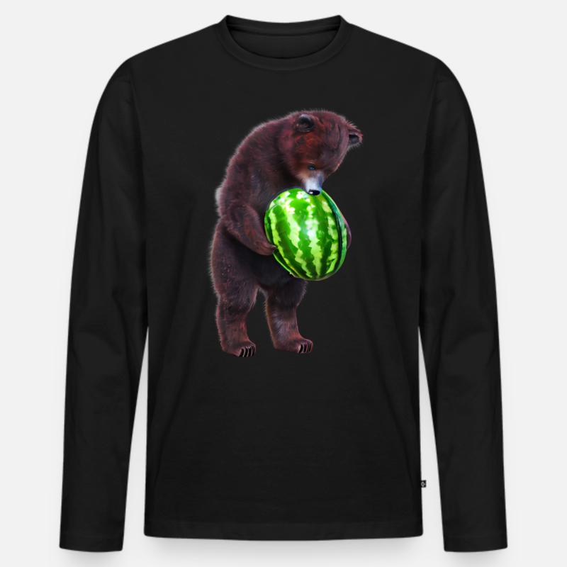 Bär mit Wassermelone - Männer Premium Bio Langarmshirt - Schwarz