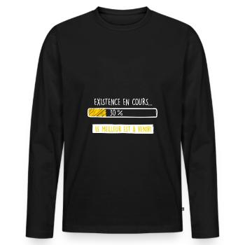 30 ans - Existence en cours - T-shirt manches longues Premium bio Homme - noir - Devant - Nico (187cm)