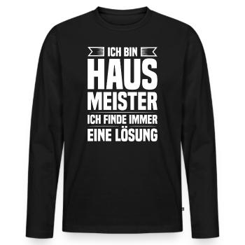 Ich bin Hausmeister ich finde Lösung Gebäudewart - Männer Premium Bio Langarmshirt - Schwarz - Vorne - Nico (187cm)