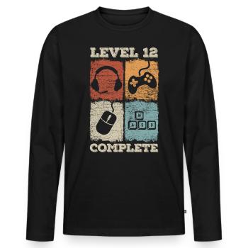 Jeu complet de niveau 12e anniversaire - T-shirt manches longues Premium bio Homme - noir - Devant - Nico (187cm)