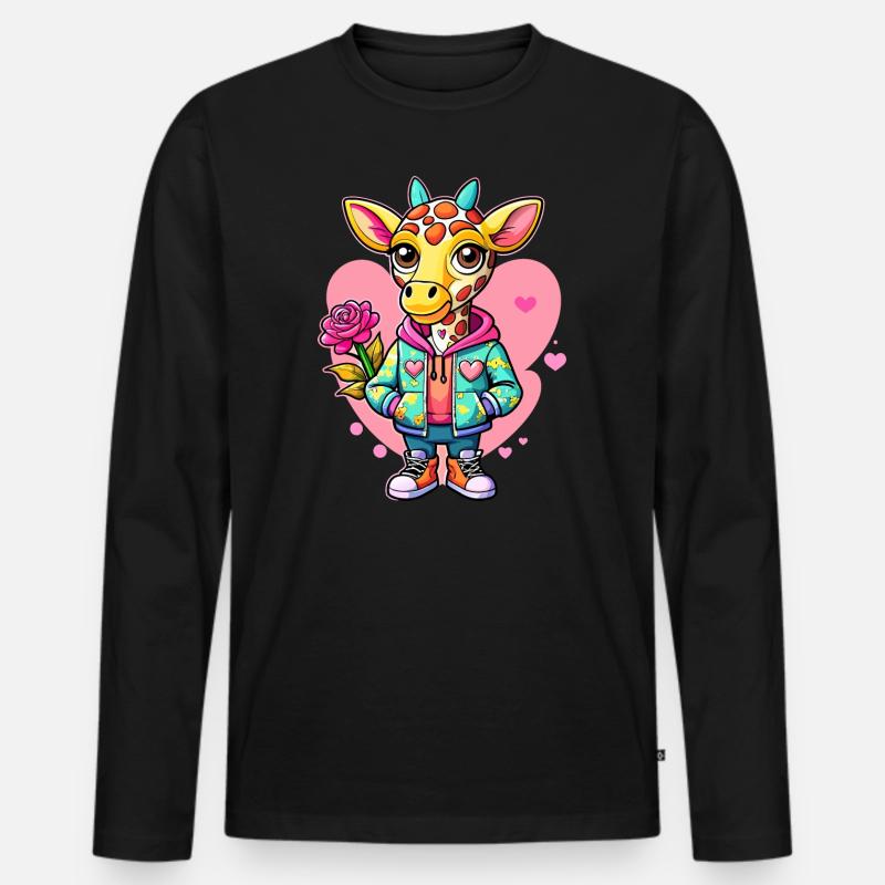Giraffen-Parade: Coole Giraffe - Männer Premium Bio Langarmshirt - Schwarz