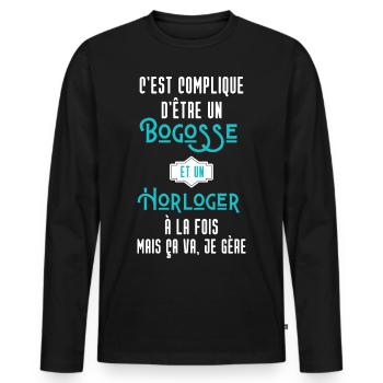 C'est compliqué d'être Bogosse et Horloger - T-shirt manches longues Premium bio Homme - noir - Devant - Nico (187cm)