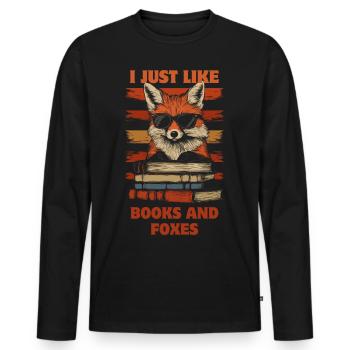 Fuchs mit Sonnenbrille und Bücher - Männer Premium Bio Langarmshirt - Schwarz - Vorne - Nico (187cm)