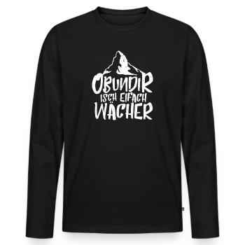 OBUNDIR ISCH EIFACH WÄCHER - Männer Premium Bio Langarmshirt - Schwarz - Vorne - Nico (187cm)