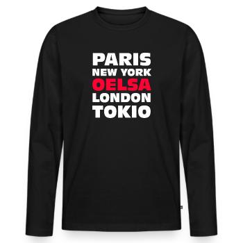 Oelsa Saxony Funny Cities Saying - Men's Premium Organic Long Sleeve Shirt - black - Front - Nico (187cm)