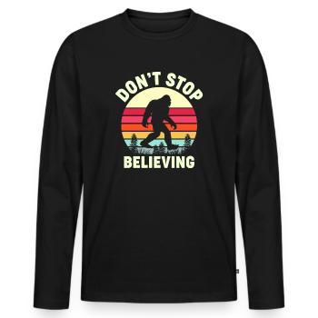 Rétro N’arrêtez pas de croire Bigfoot - T-shirt manches longues Premium bio Homme - noir - Devant - Nico (187cm)