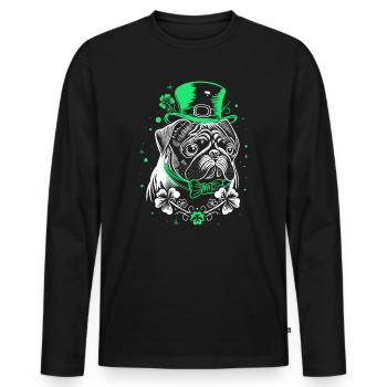 Pug with St Patrick's Day Hat - Men's Premium Organic Long Sleeve Shirt - black - Front - Nico (187cm)