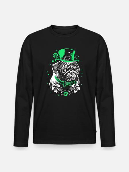Pug with St Patrick's Day Hat - Men's Premium Organic Long Sleeve Shirt - black