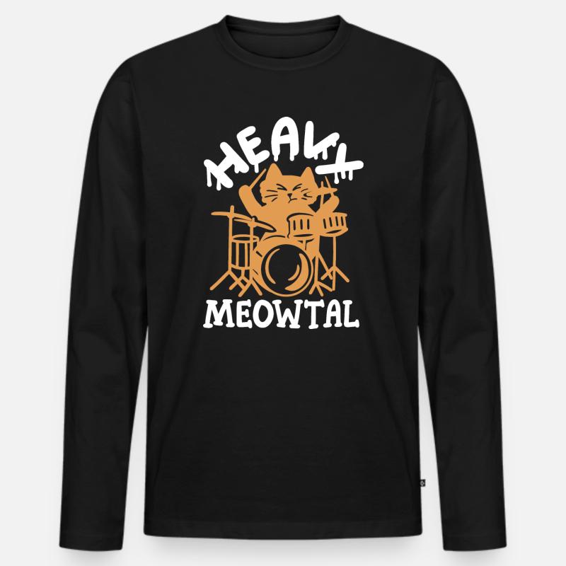 Schlagzeuger Katze - Männer Premium Bio Langarmshirt - Schwarz