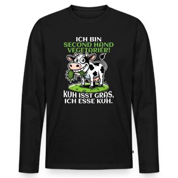 Ich bin Second Hand Vegetarier - Kuh Meme - Männer Premium Bio Langarmshirt - Schwarz - Vorne - Nico (187cm)