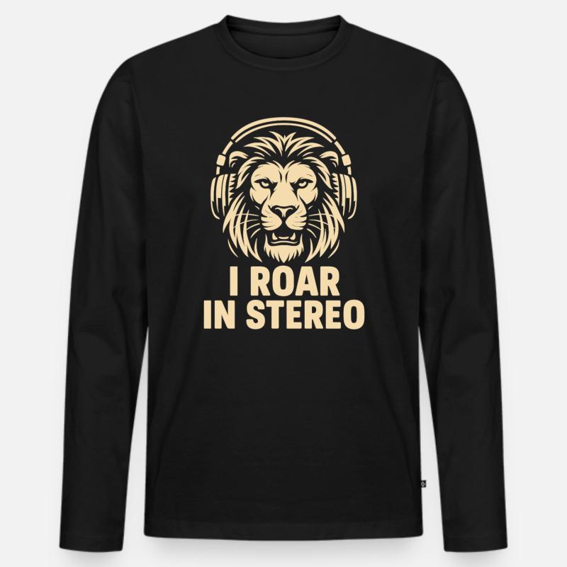 Löwenkopf mit Kopfhörern - Männer Premium Bio Langarmshirt - Schwarz