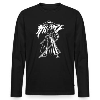 Samurai-Silhouette mit Katana und Schriftzug - Männer Premium Bio Langarmshirt - Schwarz - Vorne - Nico (187cm)