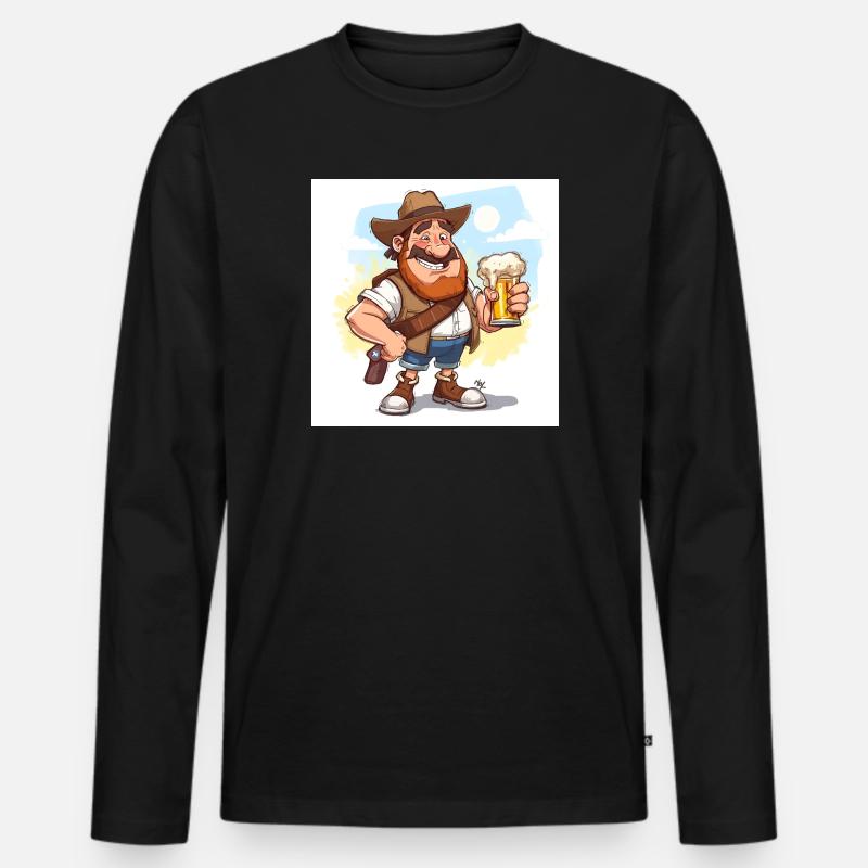 Fröhlicher Bierfreund mit Hut - Männer Premium Bio Langarmshirt - Schwarz