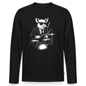 Jazz Pig Drummer in Suit - Men's Premium Organic Long Sleeve Shirt - black - Front - Nico (187cm)