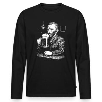 Vintage Van Gogh trinkt Bier in einer Kneipe - Männer Premium Bio Langarmshirt - Schwarz - Vorne - Nico (187cm)
