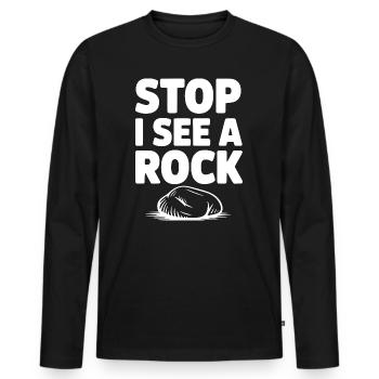 Stop I See a Rock - Men's Premium Organic Long Sleeve Shirt - black - Front - Nico (187cm)