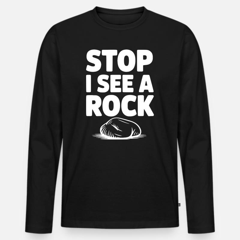 Stopp, ich sehe einen Stein - Männer Premium Bio Langarmshirt - Schwarz