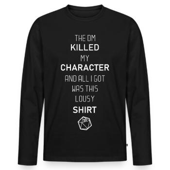Der DM hat meinen Charakter getötet - Männer Premium Bio Langarmshirt - Schwarz - Vorne - Nico (187cm)