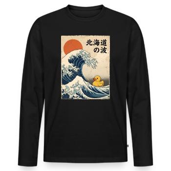 Grande vague japonaise de canard en caoutchouc style Hokkaido - T-shirt manches longues Premium bio Homme - noir - Devant - Nico (187cm)