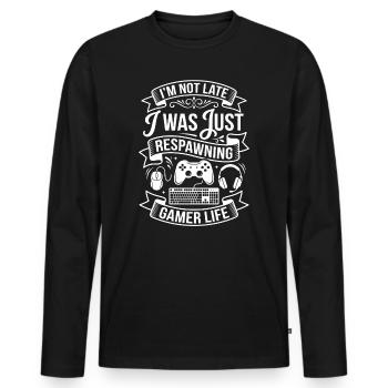 I Was Just Respawning - Men's Premium Organic Long Sleeve Shirt - black - Front - Nico (187cm)