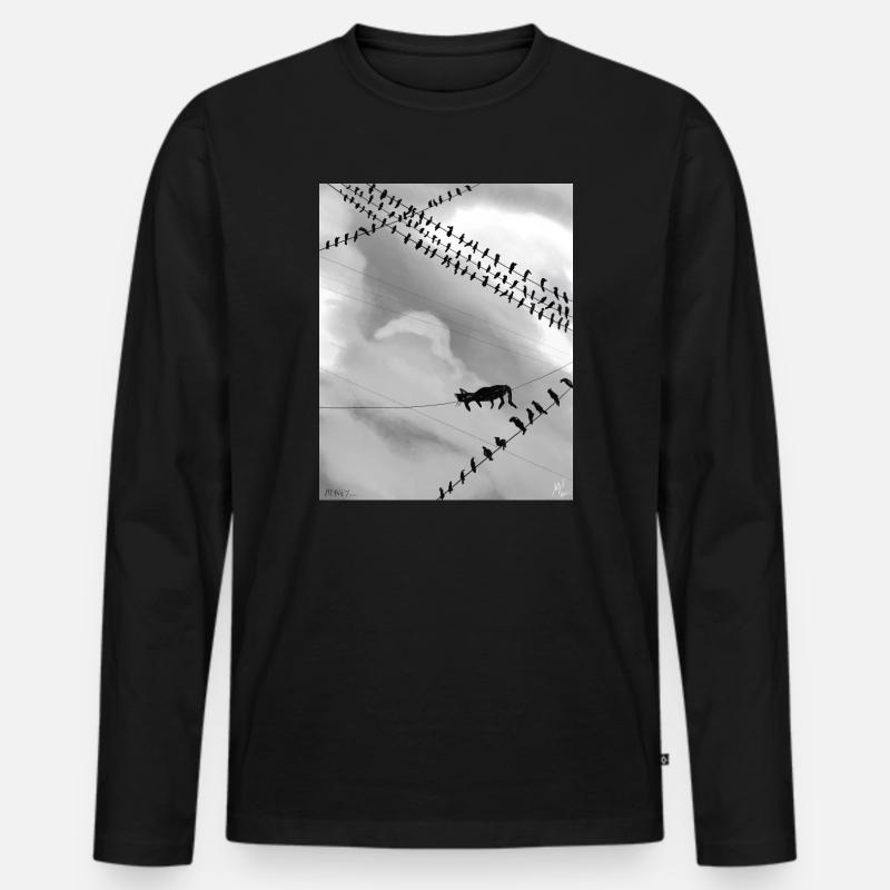 Monochrome Katze auf Stromleitungen - Männer Premium Bio Langarmshirt - Schwarz