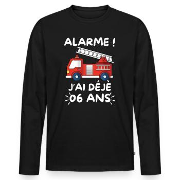Camion Pompier, 06 Ans Anniversaire - T-shirt manches longues Premium bio Homme - noir - Devant - Nico (187cm)