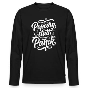 Popcorn statt Panik Horror Spruch - Männer Premium Bio Langarmshirt - Schwarz - Vorne - Nico (187cm)