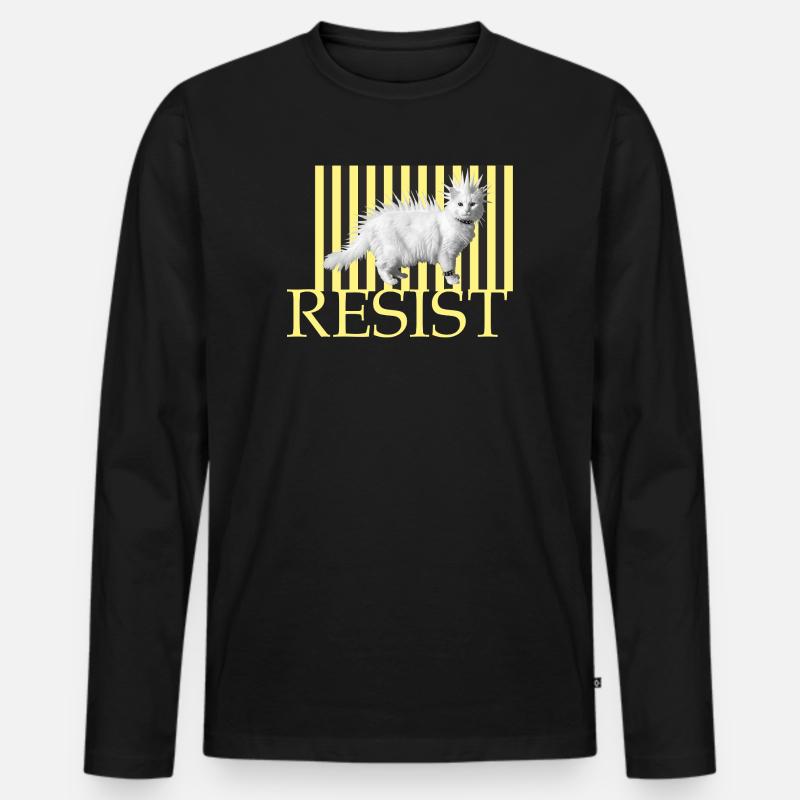 Resist freche Katze Streifen-Punk witzige katze - Männer Premium Bio Langarmshirt - Schwarz