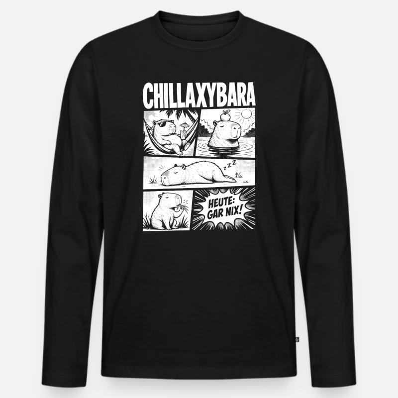 Chillax Capybara Relax Comic Design - Männer Premium Bio Langarmshirt - Schwarz