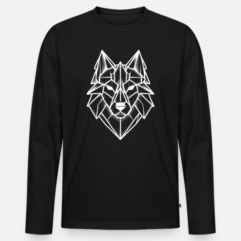 Geometrisches Wolfslogo - Männer Premium Bio Langarmshirt - Schwarz