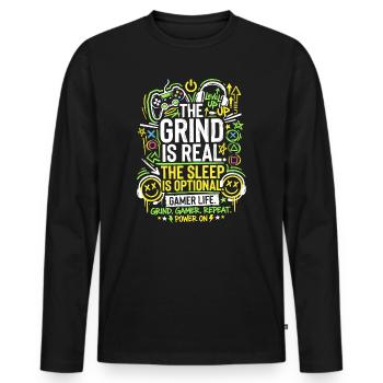 Le grind, c’est la vraie vie de joueur - T-shirt manches longues Premium bio Homme - noir - Devant - Nico (187cm)