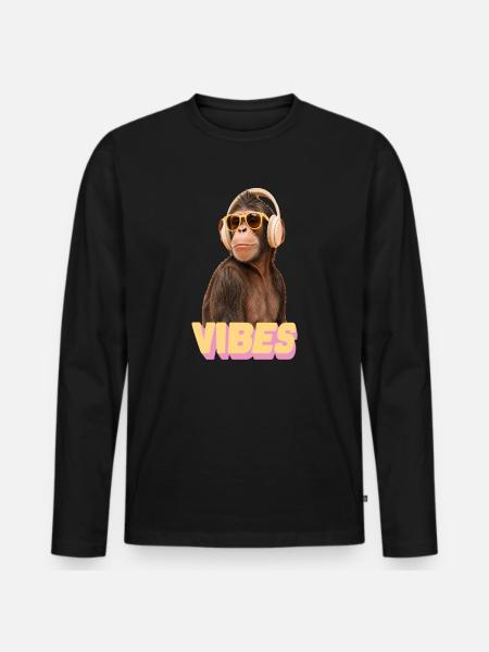 Cool Vibes Monkey with Headphones - Men's Premium Organic Long Sleeve Shirt - black