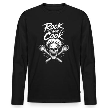 Rock and Cook Schädel Chef - Männer Premium Bio Langarmshirt - Schwarz - Vorne - Nico (187cm)