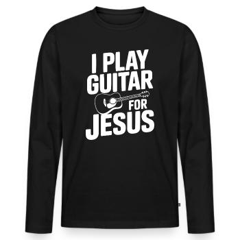 I Play Guitar For Jesus - Men's Premium Organic Long Sleeve Shirt - black - Front - Nico (187cm)