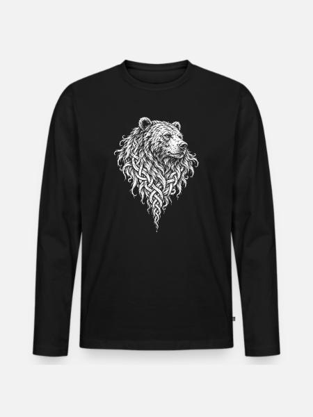 Bärenkopf im Flechtwerk – Nordischer Bär - Männer Premium Bio Langarmshirt - Schwarz