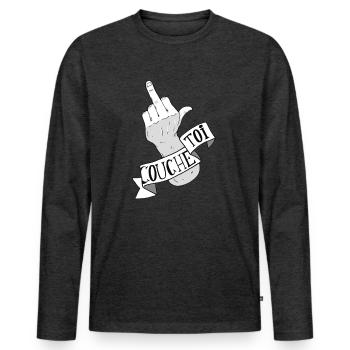 Rohübersetzung # 7 - Männer Premium Bio Langarmshirt - Anthrazit meliert - Vorne - Nico (187cm)