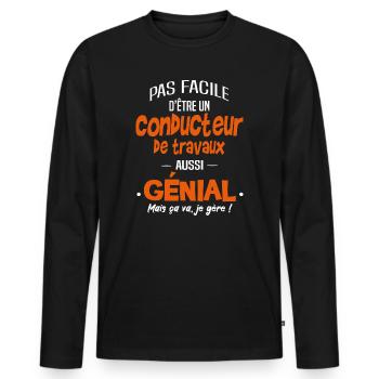 conducteur de travaux - T-shirt manches longues Premium bio Homme - noir - Devant - Nico (187cm)