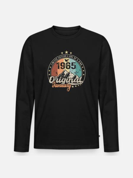 Vintage Retro January 1965 Birthday Gift - Men's Premium Organic Long Sleeve Shirt - black