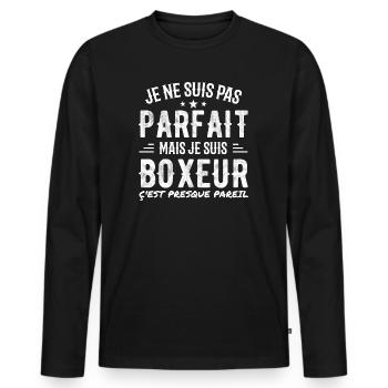 Not perfect but boxer - Men's Premium Organic Long Sleeve Shirt - black - Front - Nico (187cm)