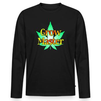 Grow Master - Cannabis - Marijuana - Marihuana - Männer Premium Bio Langarmshirt - Schwarz - Vorne - Nico (187cm)